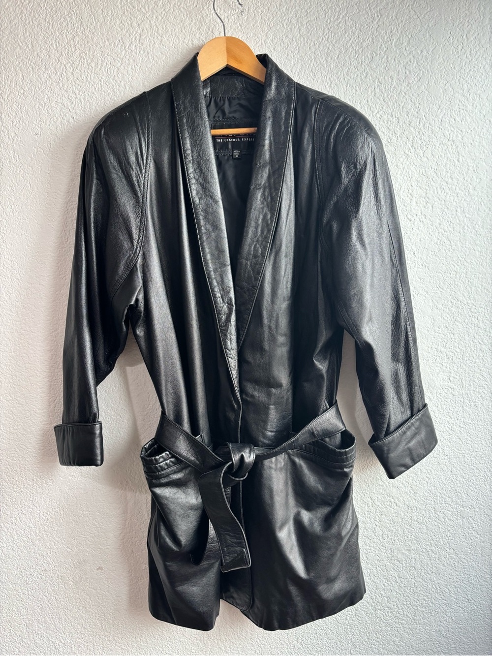 Vintage Wilsons Leather Black Belted Trench Coat Women M Y2K 90s - Picture 2 of 12